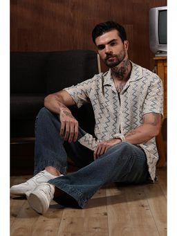 Eszett - Beige Self Design Half Sleeves Casual Shirt