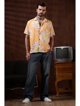 Eszett - Men Orange Self Design Half Sleeves Casual Shirt