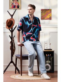 Eszett - Men Navy Blue Printed Half Sleeves Casual Shirt