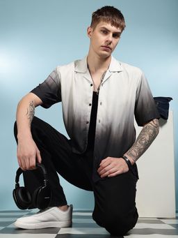 Eszett - Men Grey Ombre Half Sleeves Casual Shirt