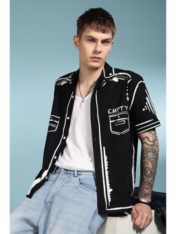 Eszett - Men Self Design Black Half Sleeves Casual Shirt