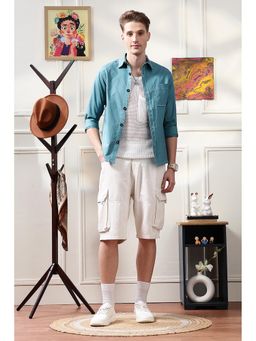 Eszett - Men Blue Solid Full Sleeves Casual Shirt