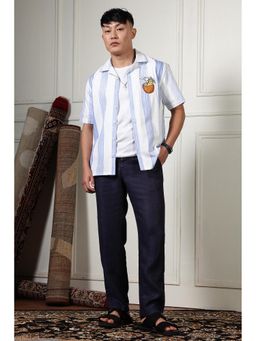 Eszett - White Self Design Men Half Sleeves Casual Shirt