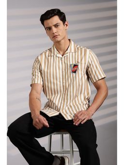 Eszett - Beige Stripes Half Sleeves Casual Shirt