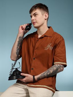 Eszett - Men Rust Solid Half Sleeves Casual Shirt