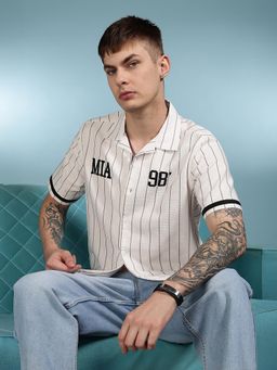 Eszett - Men Off White Stripes Half Sleeves Casual Shirt