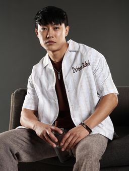 Eszett - Men Grey Stripes Half Sleeves Casual Shirt