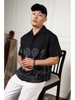 Eszett - Men Black Self Design Collar Neck Casual Shirt