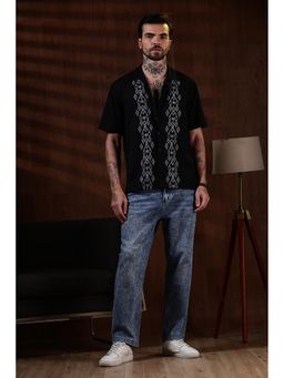 Eszett - Black Men Self Design Half Sleeves Casual Shirt