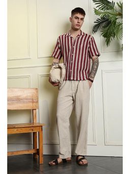 Eszett - Men Red Cotton Stripes Casual Shirt