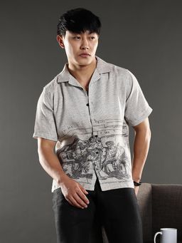 Eszett - Men Grey Cotton Graphic Casual Shirt
