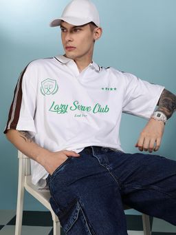 Eszett - Men White Cotton Graphic Polo T-Shirt