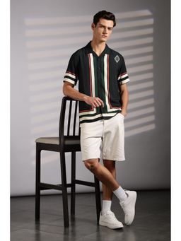 Eszett - Men Olive Cotton Stripes Casual Shirt