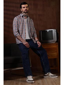 Eszett - Men Brown Cotton Checks Casual Shirt