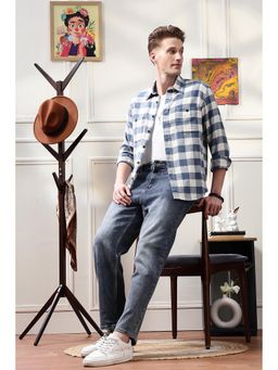 Eszett - Men Blue Polyester Checks Casual Shirt