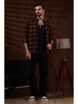 Eszett - Men Brown Polyester Checks Casual Shirt