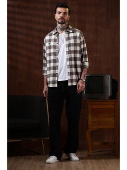 Eszett - Men Cream Polyester Checks Casual Shirt