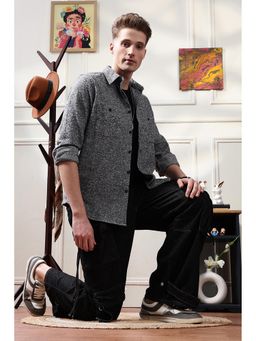 Eszett - Men Grey Polyester Textured Casual Shirt