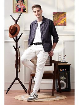 Eszett - Men Navy Blue Cotton Geometric Casual Shirt