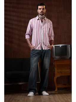 Eszett - Men Red Cotton Stripes Casual Shirt