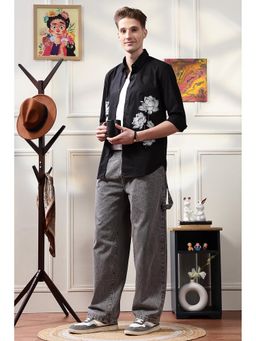 Eszett - Lotus Printed Black Shirt