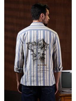 Eszett - Men Cream Stripes Full Sleeves Casual Shirt