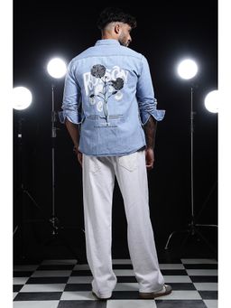 Eszett - Blue Self Design Full Sleeves Casual Shirt