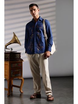 Eszett - Men Navy Blue Floral Full Sleeves Casual Shirt