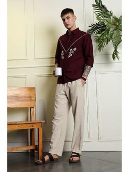 Eszett - Men Maroon Floral Full Sleeves Casual Shirt