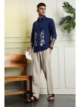 Eszett - Men Navy Blue Floral Full Sleeves Casual Shirt