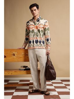 Eszett - Men Beige Printed Full Sleeves Casual Shirt