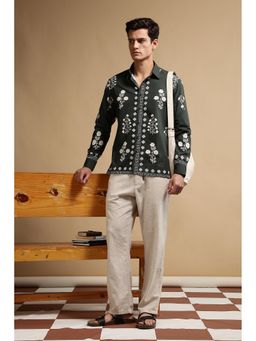 Eszett - Men Green Floral Full Sleeves Casual Shirt