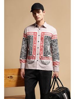 Eszett - Men Beige Self Design Full Sleeves Casual Shirt
