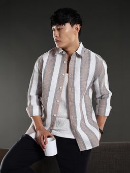 Eszett - Men White Cotton Stripes Casual Shirt