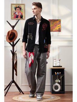 Eszett - Men Black Cotton Typography Casual Shirt