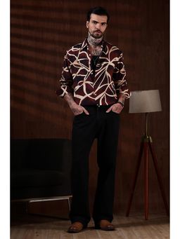 Eszett - Men Maroon Nylon Abstract Casual Shirt