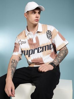 Eszett - Men Brown Scribble Oversized Polo T-Shirt