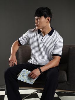 Eszett - Men Black and White Stripes Polo T-Shirt