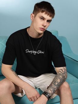 Eszett - Men Surfing Glow Black Oversized T-Shirt