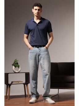 Eszett - Men Blue Cotton Stripes Polo T-Shirt