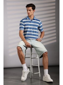 Eszett - Men Blue Cotton Stripes Classic Polo T-Shirt
