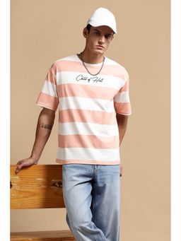 Eszett - Men Peach Cotton Stripes Child Of Hell Oversized T-Shirt