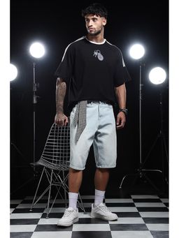 Eszett - Men Black Cotton Graphic Grey Keychain Oversized T-Shirt