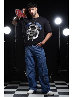 Eszett - Men Black Cotton Typography Lost Desire Oversized T-Shirt