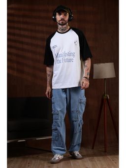 Eszett - Men's White Cotton Typography Oversized Fit T-Shirt