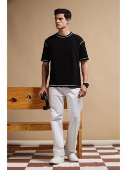 Eszett - Men's Black Cotton Plain Oversized Fit T-Shirt