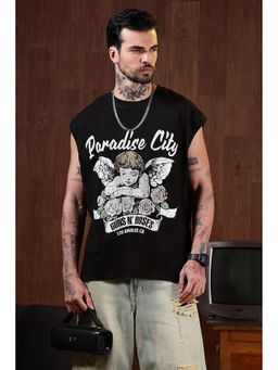 Eszett - Men's Black Cotton Typography Oversized Fit T-Shirt