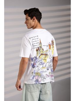 Eszett - Men's White Cotton Graphic Oversized Fit T-Shirt