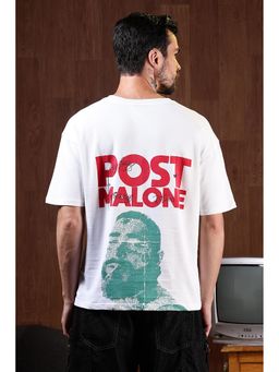 Eszett - Men's White Cotton Graphic Oversized Fit T-Shirt