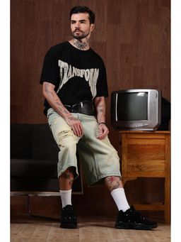 Eszett - Men's Black Cotton Typography Oversized Fit T-Shirt